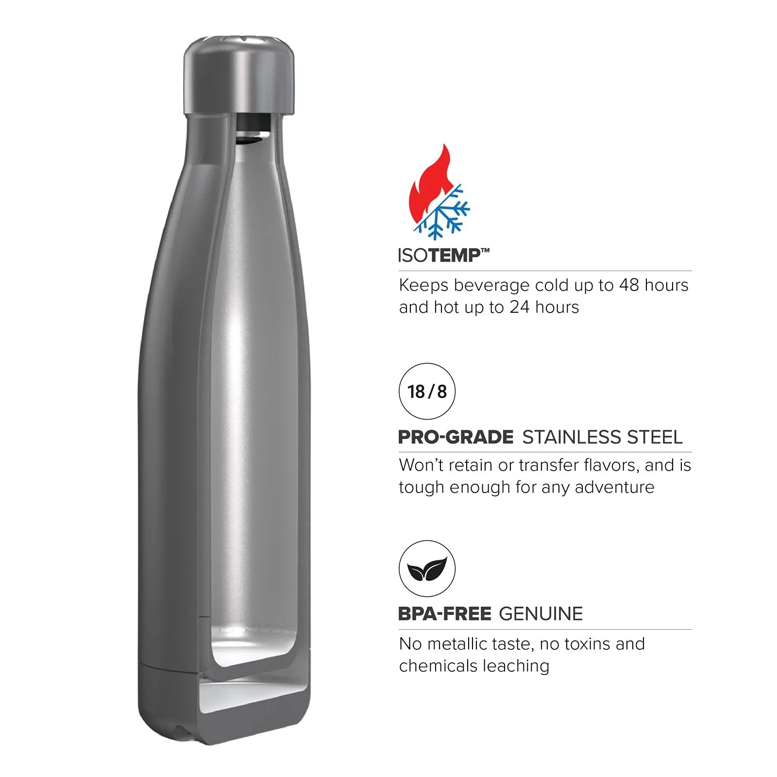 17 ounce Stainless Steel Water Bottle, Powdered Sports Bottle, with 38 mm Steel Cap, GEO