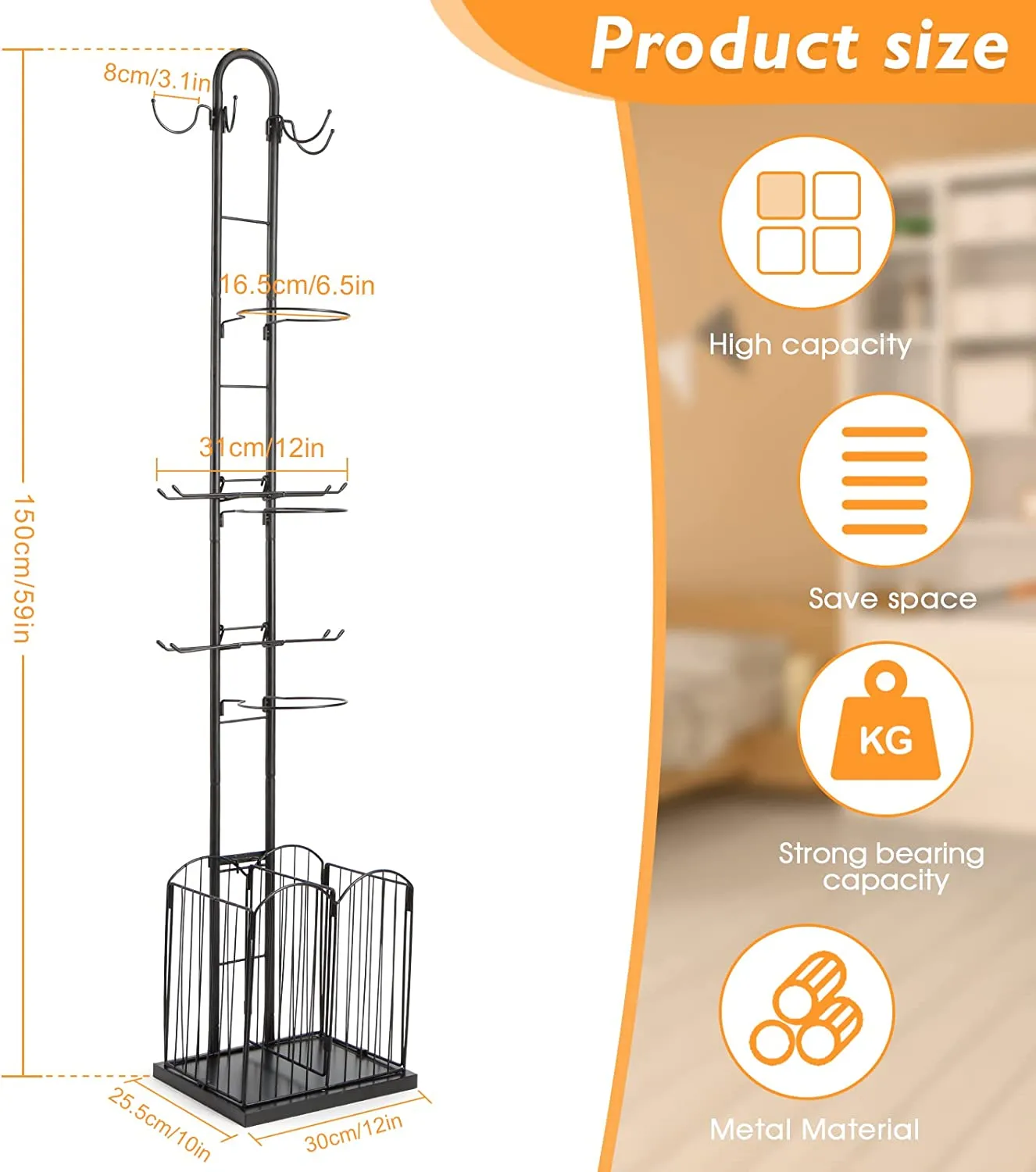 4 Tier Sports Equipment Ball Storage Rack with Basket