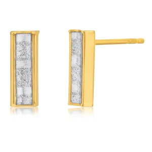 9ct Yellow Gold Rectangle Stardust Silverfilled Stud Earrings