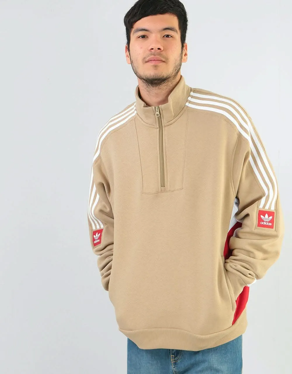 adidas Modular 1/4 Zip Sweatshirt - Hemp/White/Power Red