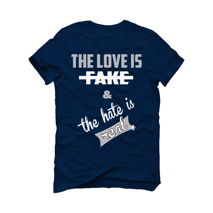 Air Jordan 5 “Georgetown” | illcurrency Navy Blue T-Shirt (Love is Fake)