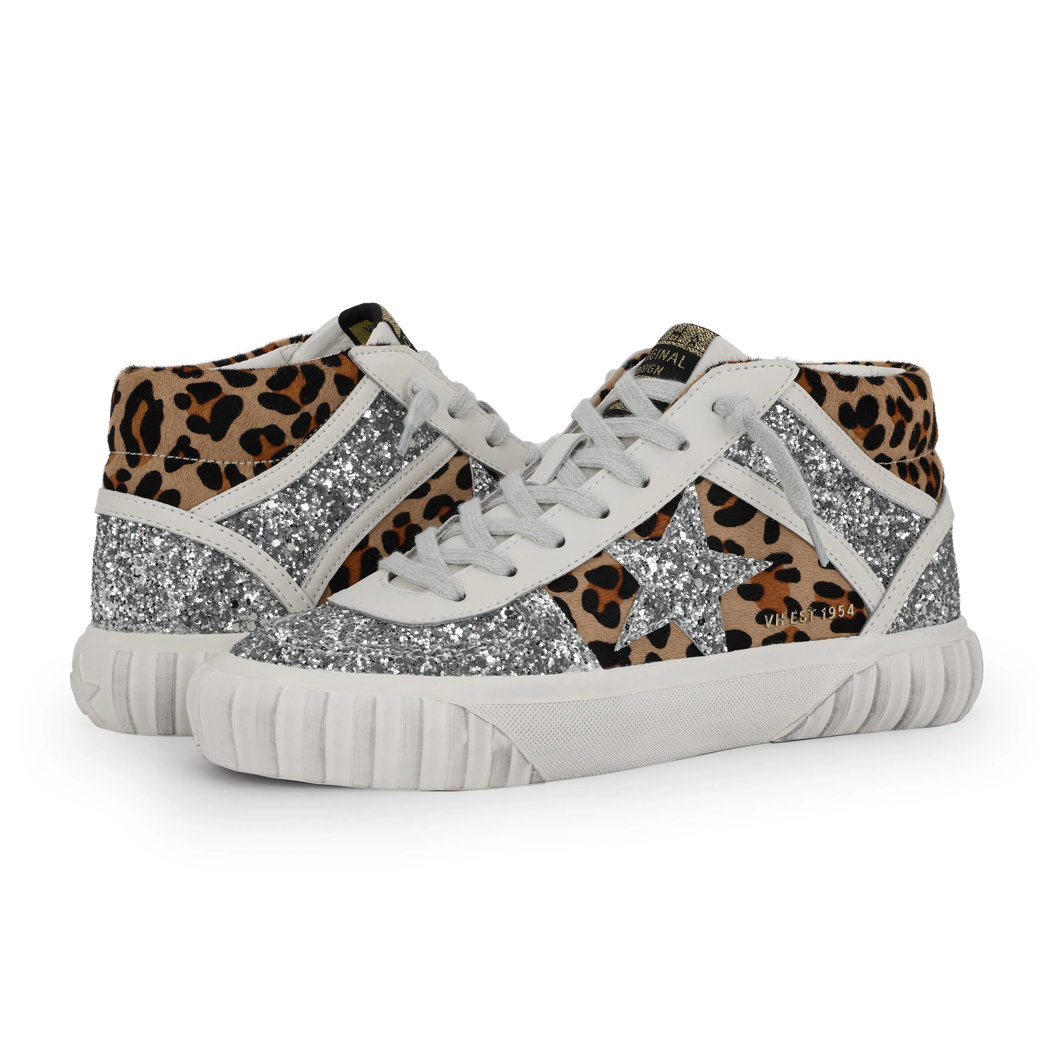 Always Leopard with Silver Glitter High Top Vintage Havana Sneaker