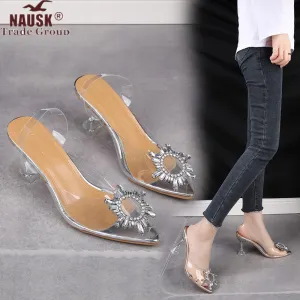 Amozae Luxury Women Pumps   Transparent High Heels   Pointed Toe Slip-on Wedding Party Brand Fashion Shoes For Lady PVC