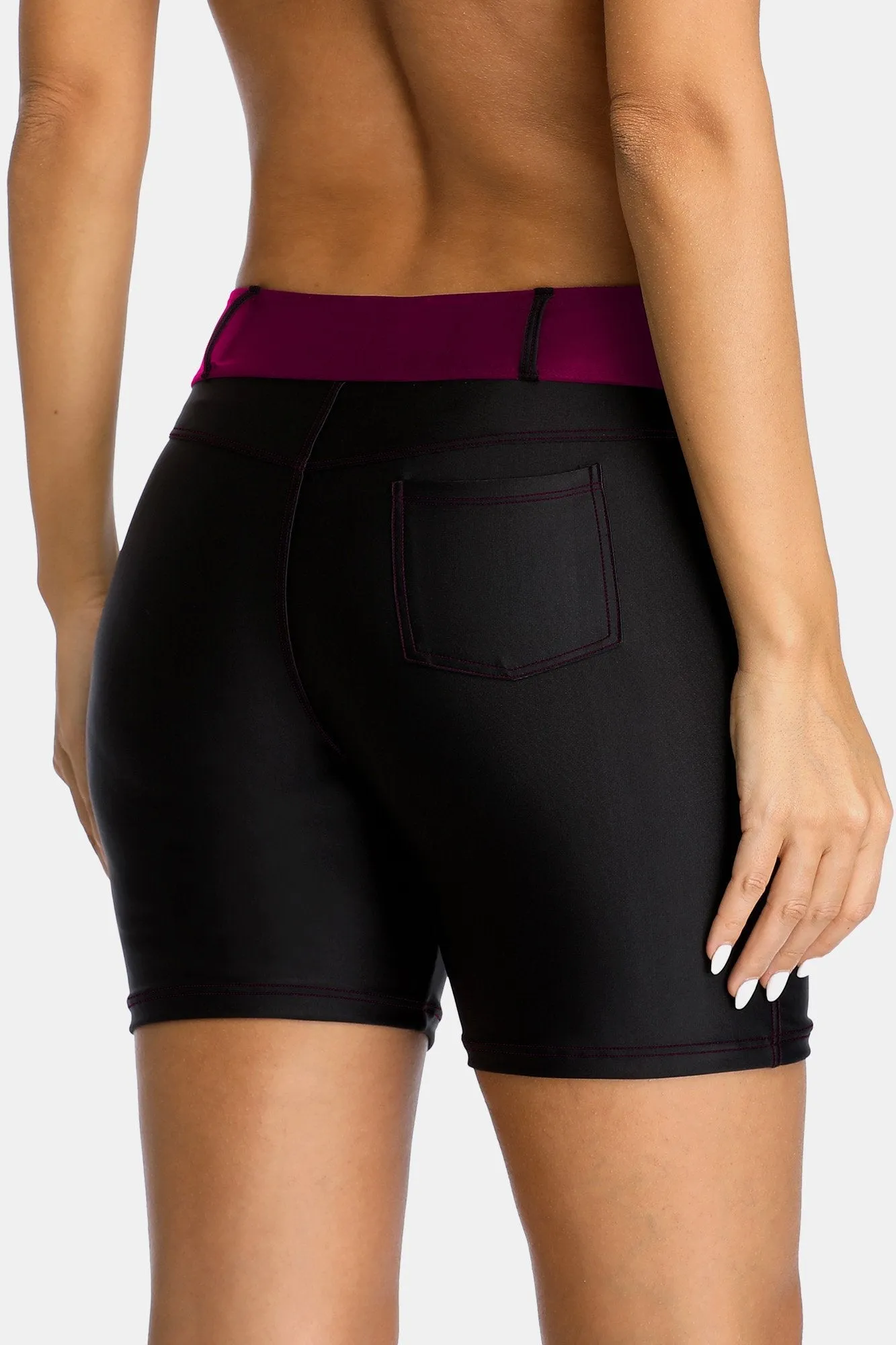 Attraco Wine Belt loops Pocket Women Swim Shorts