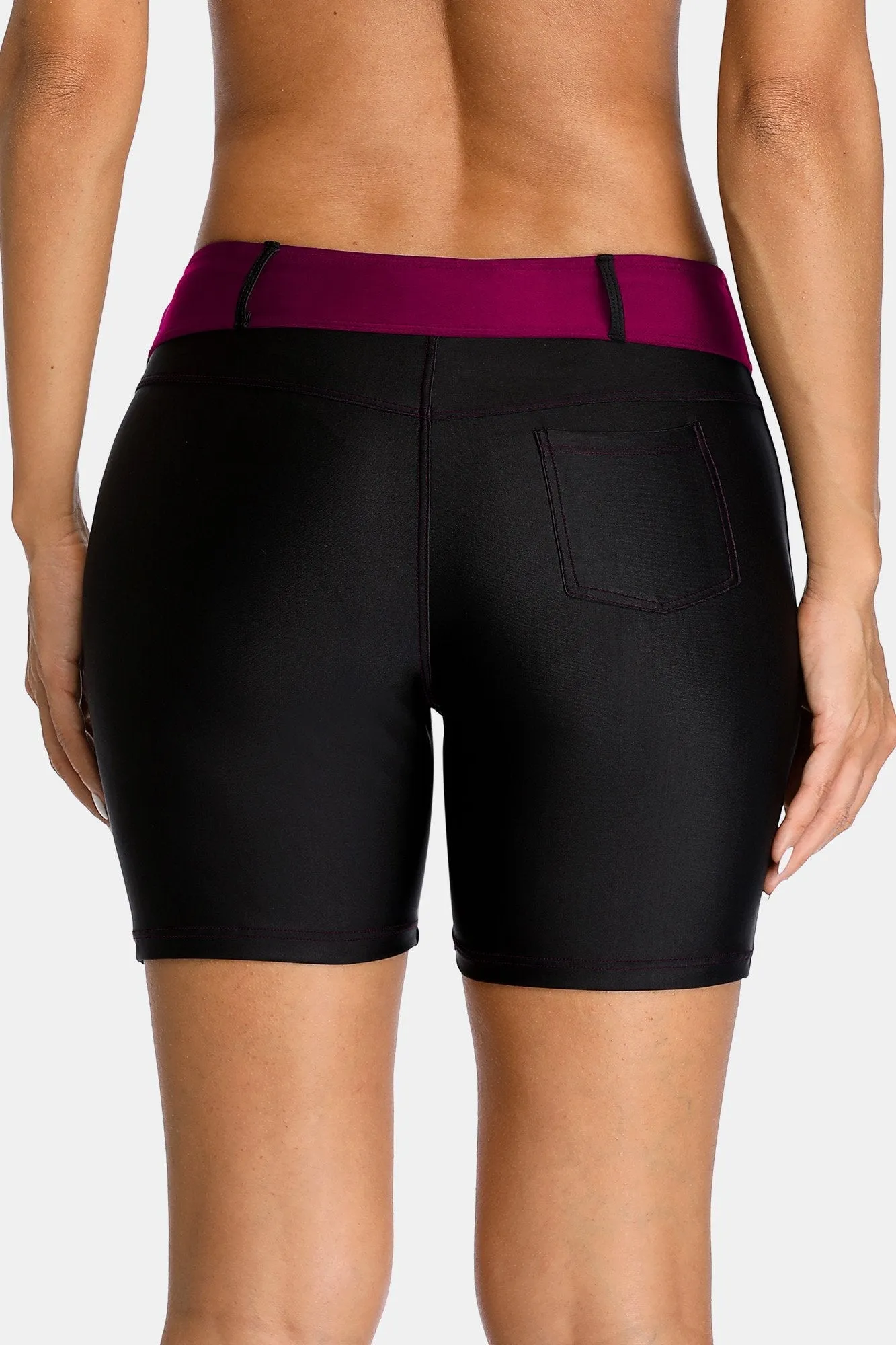 Attraco Wine Belt loops Pocket Women Swim Shorts