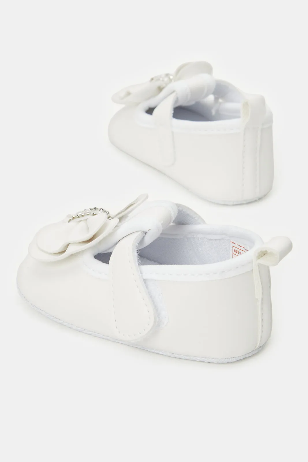 Baby White Bow Pram Shoe