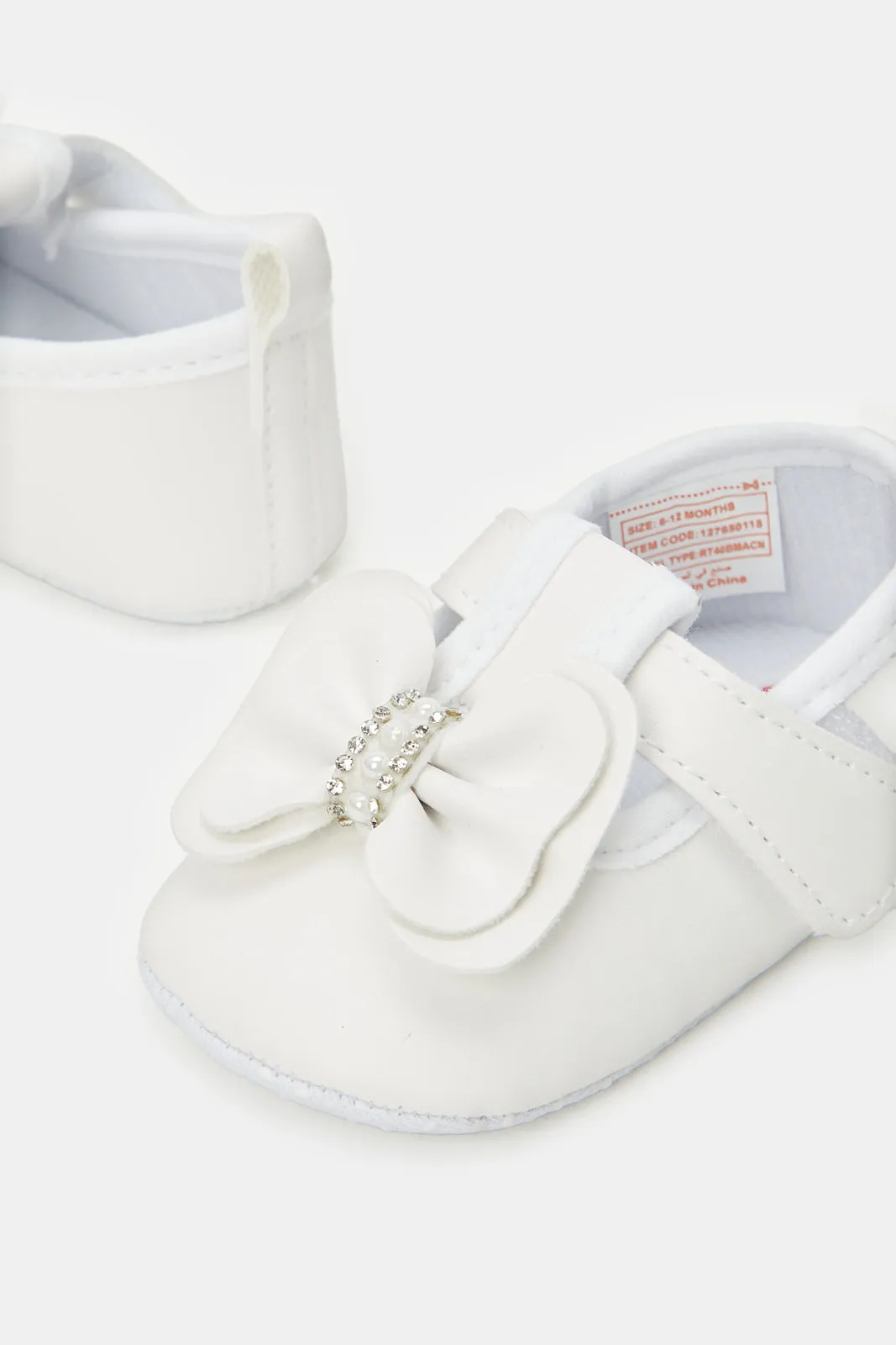 Baby White Bow Pram Shoe