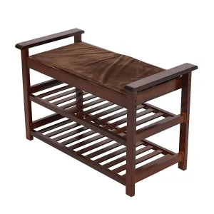 Bamboo Shoe Bench with Cushion Upholstered Padded Seat