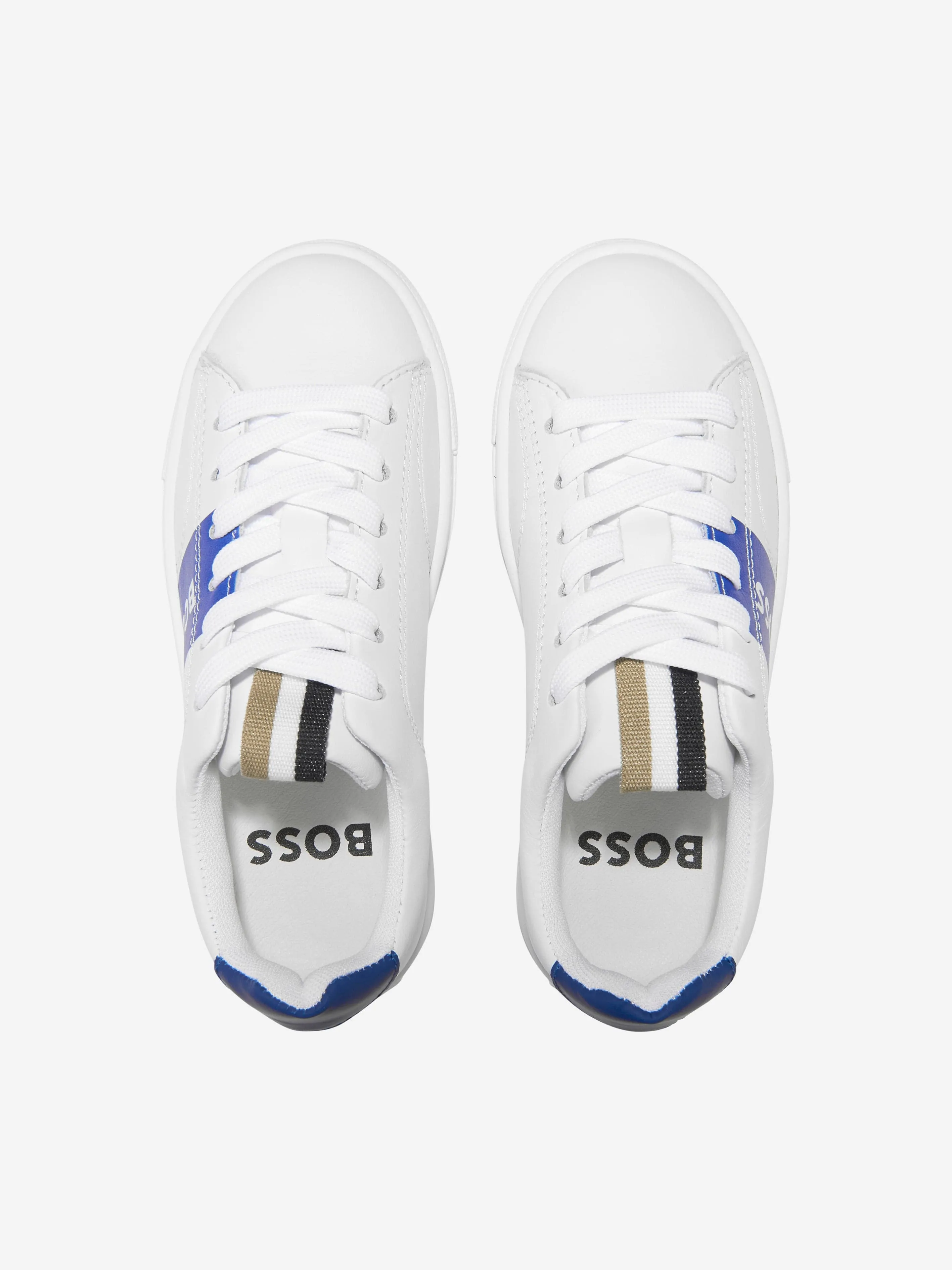 BOSS Boys Leather Logo Trainers in Blue