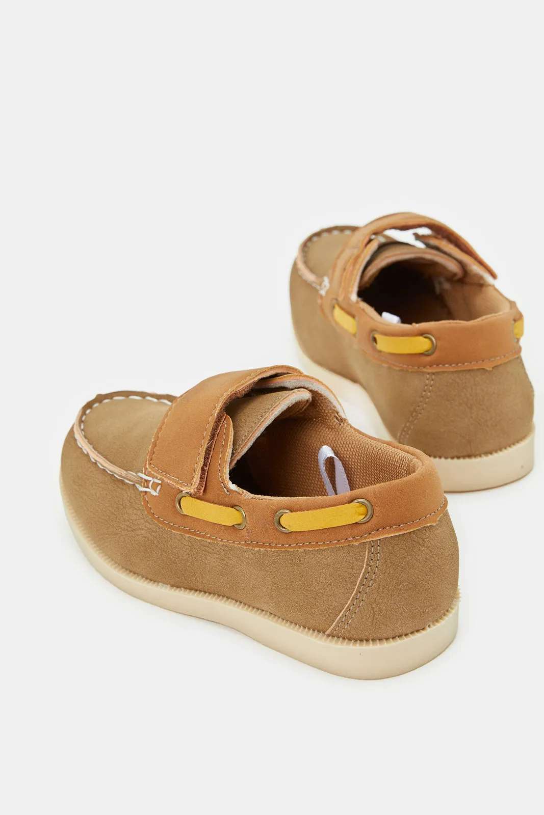 Boys Brown Material Block Loafers