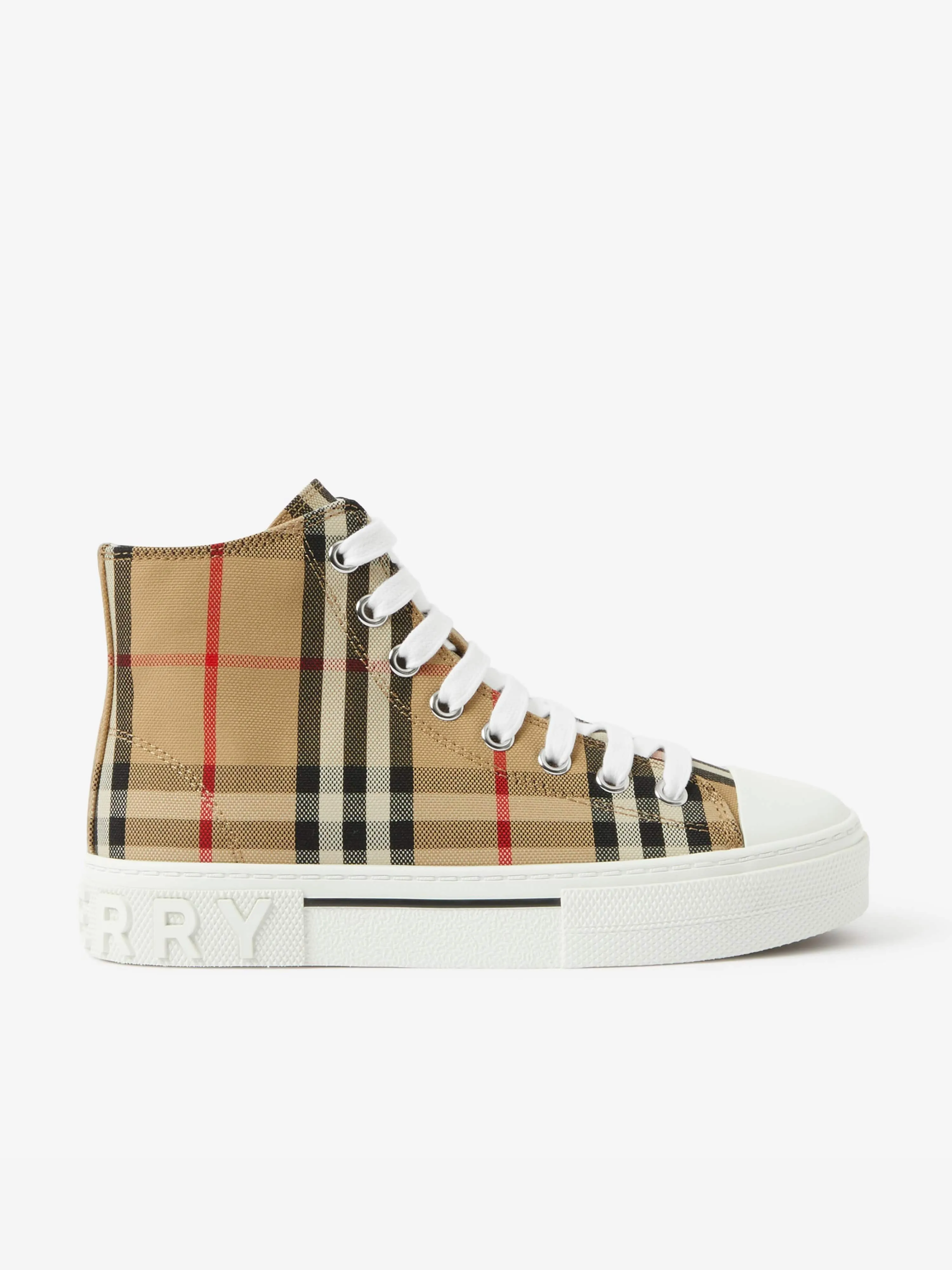 Burberry Kids New Mini Jack High Top Trainers in Beige