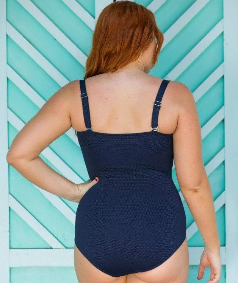 Capriosca Honey Comb Twist Front Bandeau One Piece Swimsuit - Navy