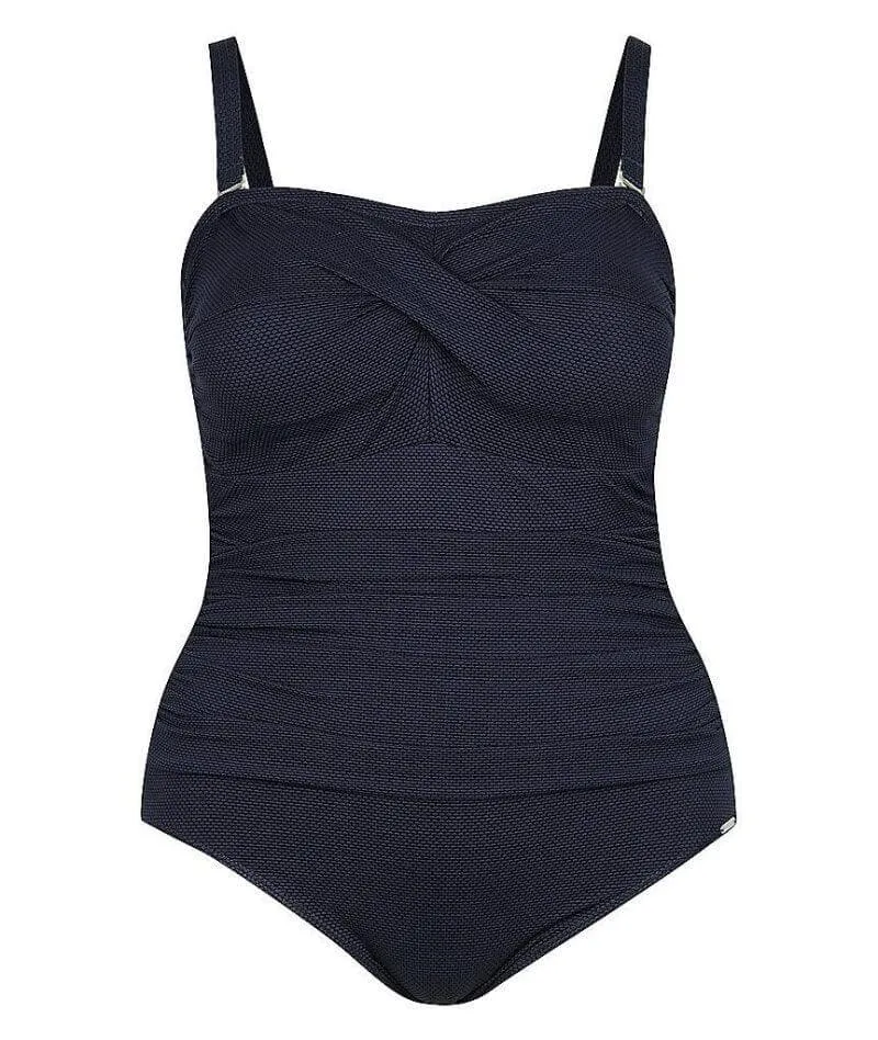 Capriosca Honey Comb Twist Front Bandeau One Piece Swimsuit - Navy