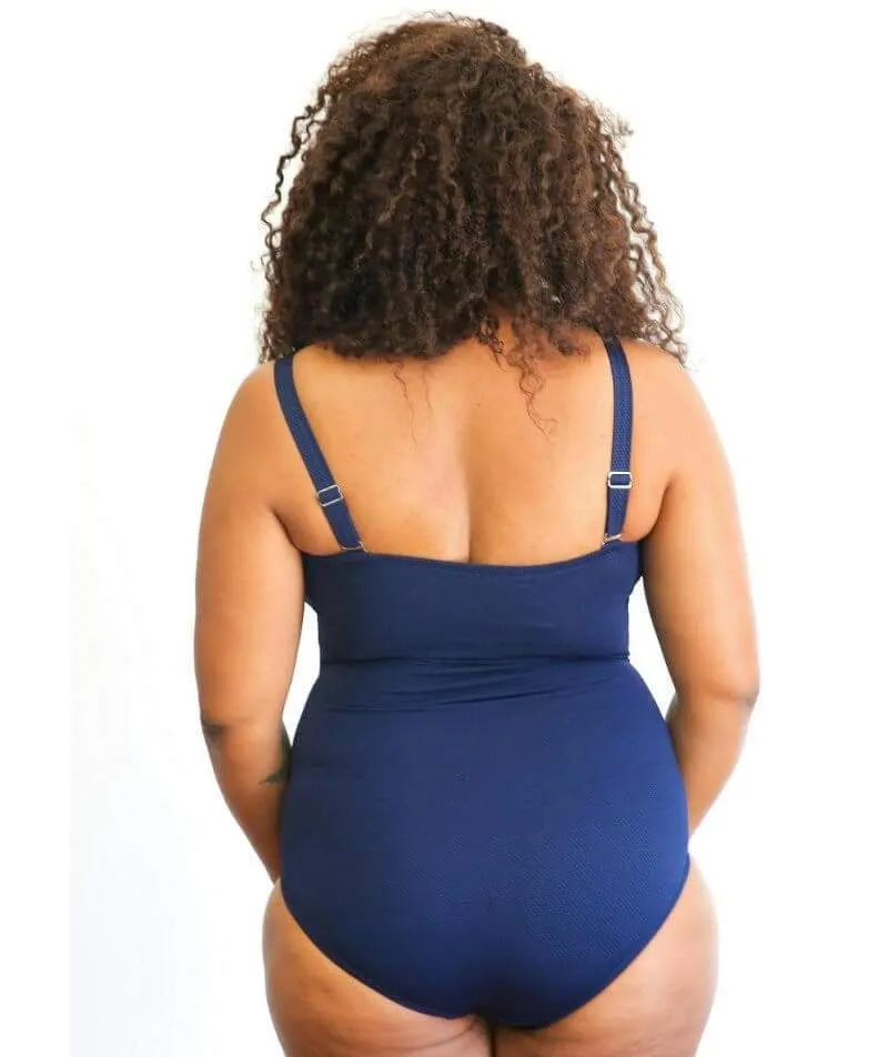 Capriosca Honey Comb Twist Front Bandeau One Piece Swimsuit - Navy