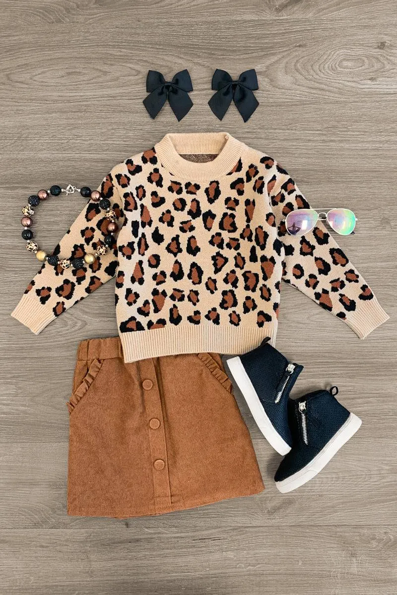 Cheetah Corduroy Skirt Set