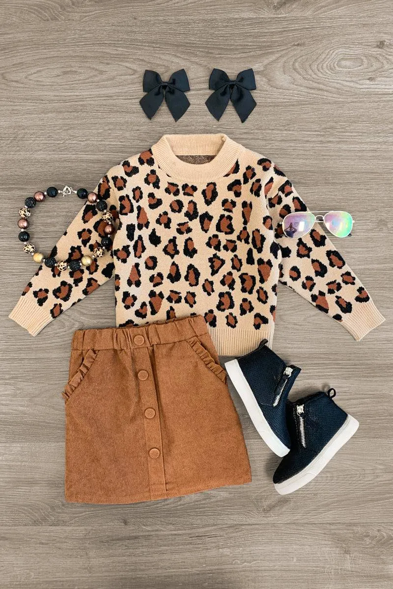 Cheetah Corduroy Skirt Set