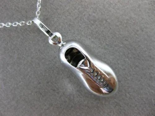 ESTATE 14KT WHITE GOLD HANDCRAFTED SOCCER CLEATS FLOATING PENDANT & CHAIN #25213