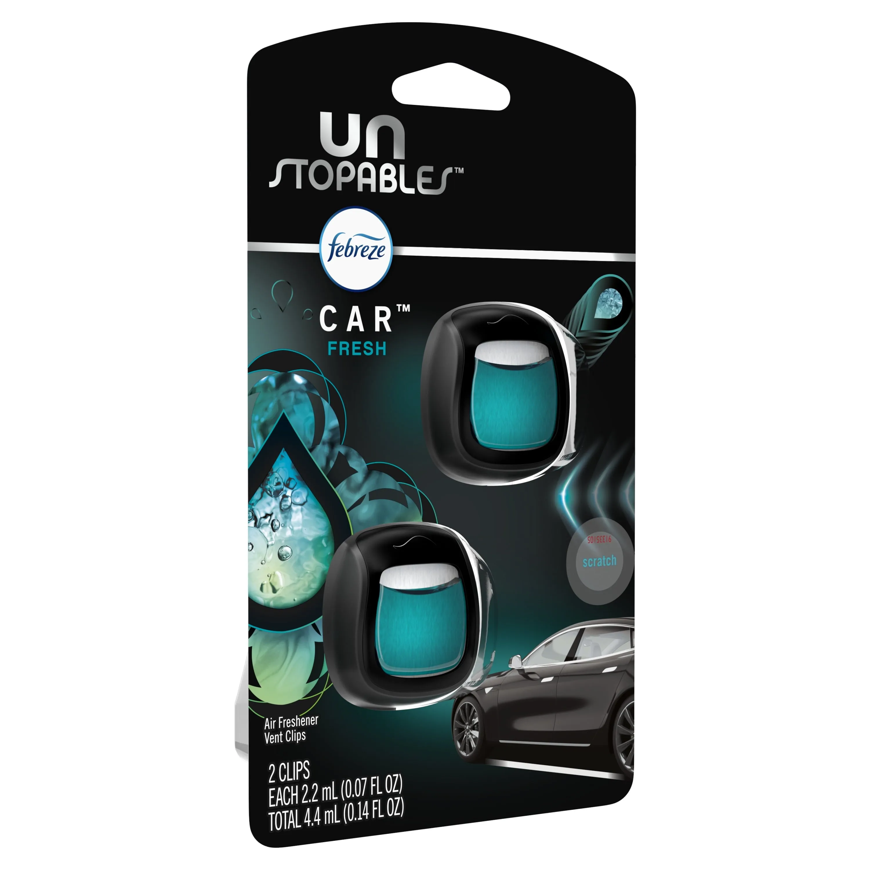 Febreze Unstopables Car Odor-Fighting Car Freshener Vent Clip Fresh Scent, .07 oz., 2 Count