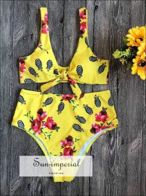 Female Low Waist Bodycon Fit Beach Swimwear Flower Print Fashion Two-piece Bikini Push-up Bra