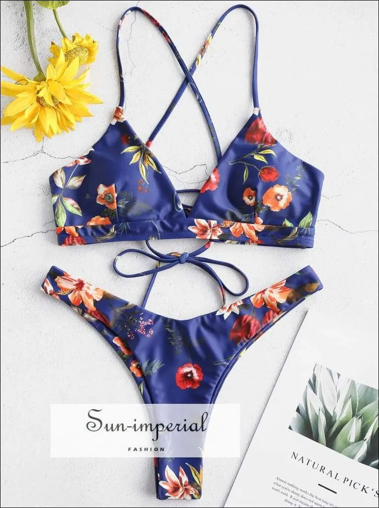 Flower Bikini Set Vintage Women Push up Bra Bandeau Bikinis Padded Summer Female Biqinis Lace