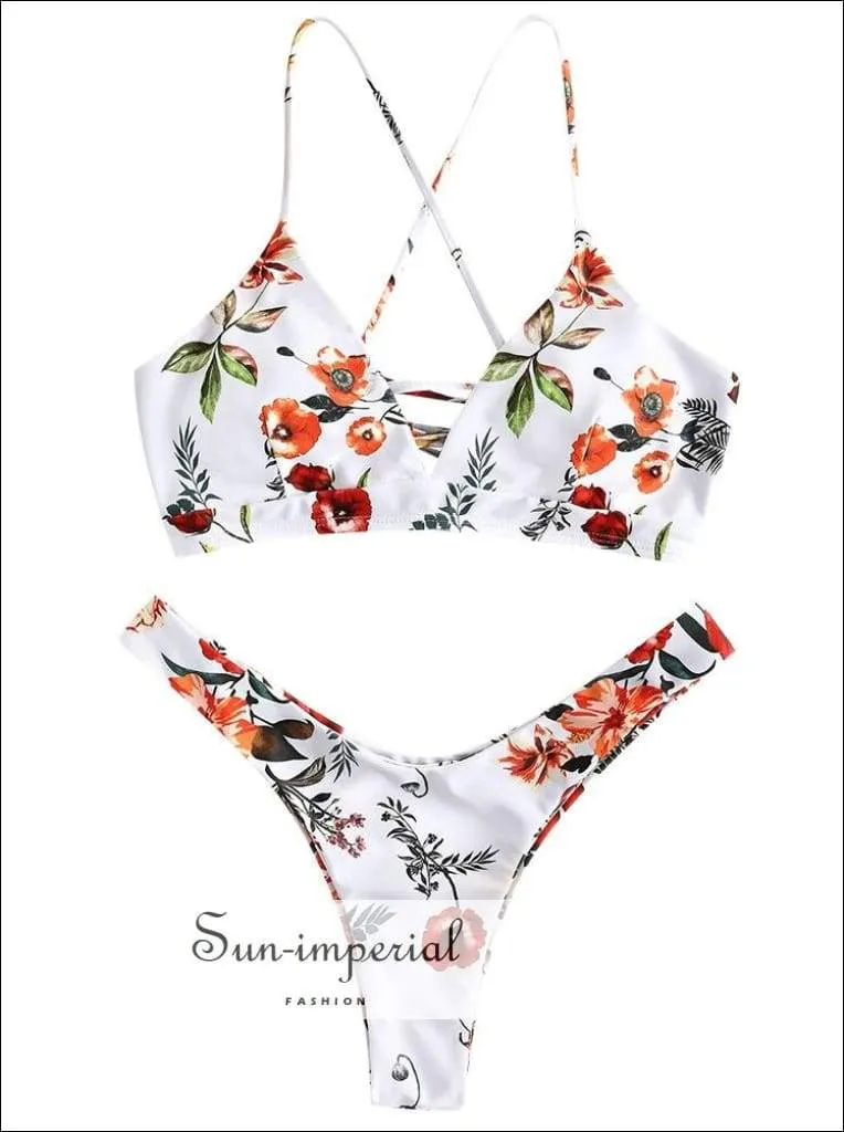 Flower Bikini Set Vintage Women Push up Bra Bandeau Bikinis Padded Summer Female Biqinis Lace