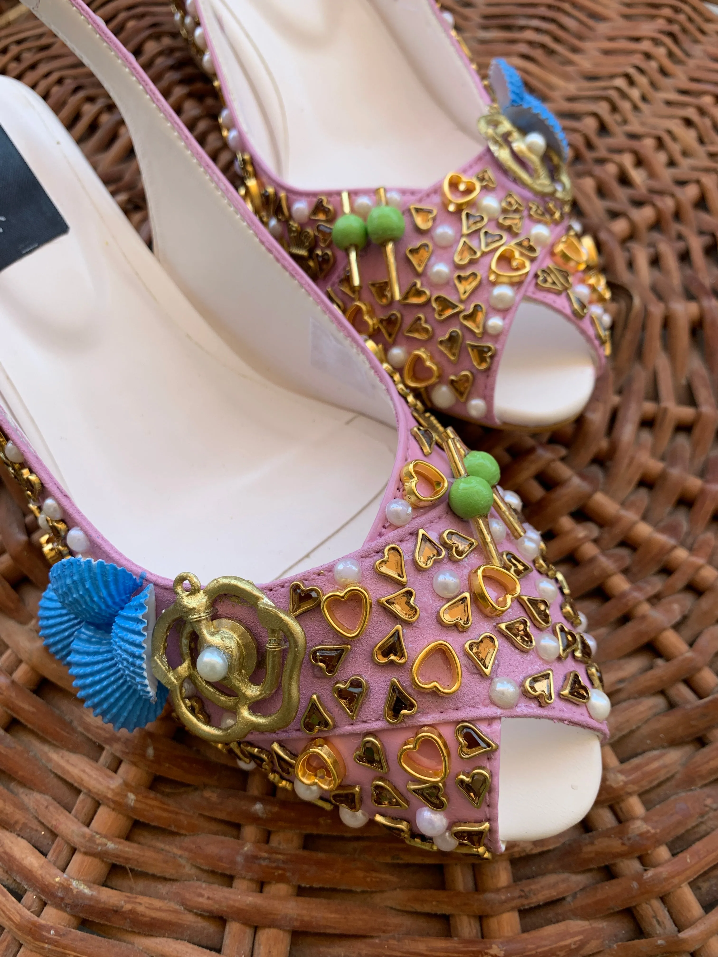 FUNKY N TRENDY handcrafted heels with beads and heart beads sequine detailing for brides / bridesmaids / lavender heels / lavender shoes