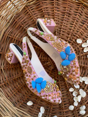 FUNKY N TRENDY handcrafted heels with beads and heart beads sequine detailing for brides / bridesmaids / lavender heels / lavender shoes