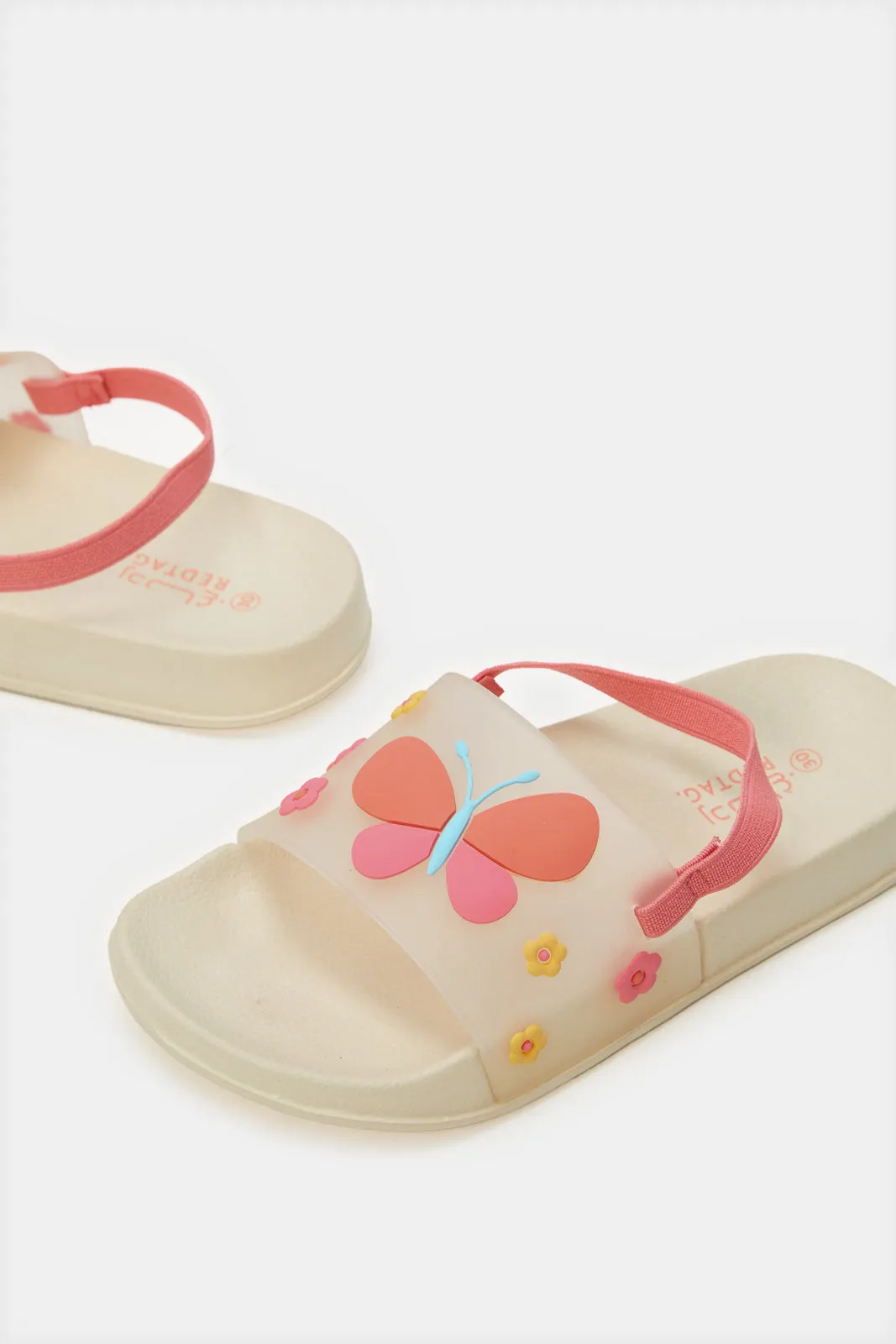 Girls Pink Butterfly Embellished Slide