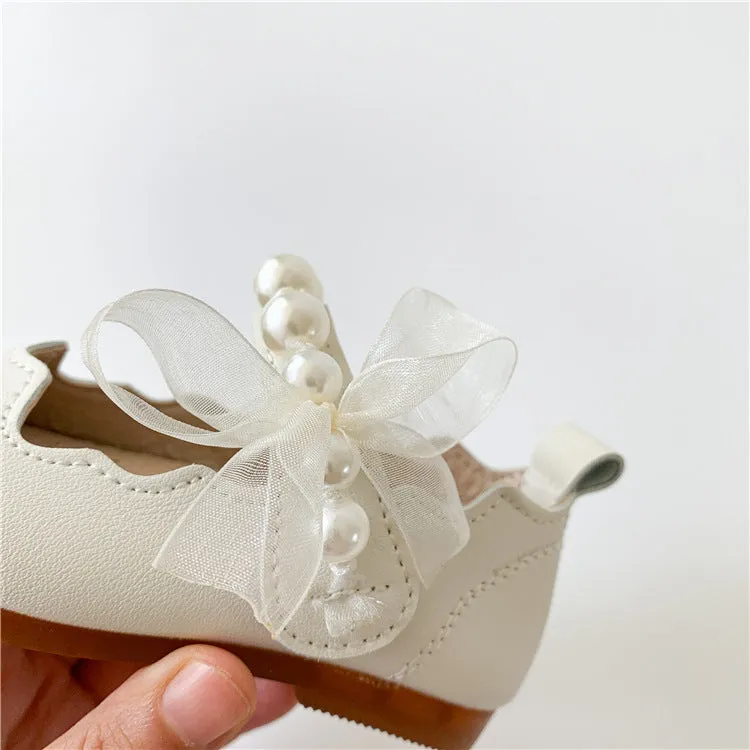 Girls Soft Bottom Pearl Bow Princess Shoes