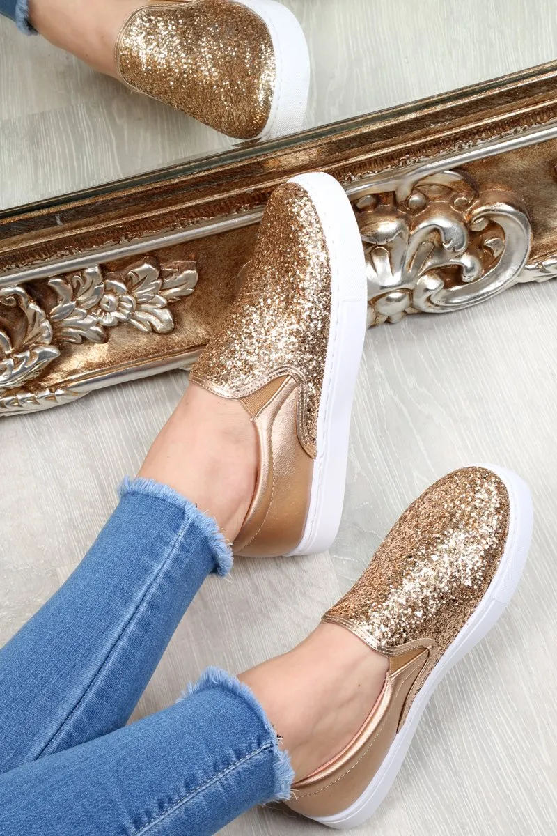 Gold Glitter Slip On Trainers - Maddie