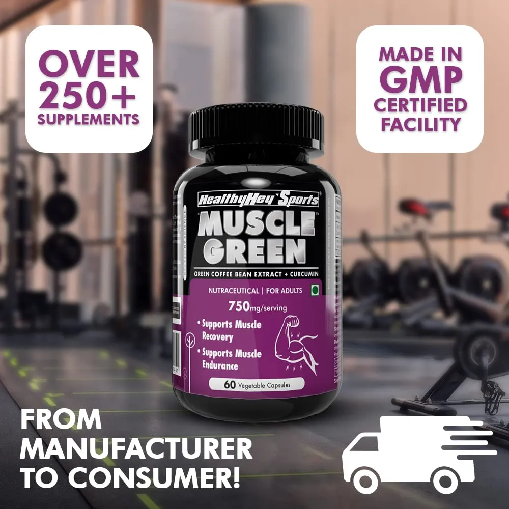 HealthyHey Sports Muscle Green - 750mg per serving - 60 Vegetable Capsules