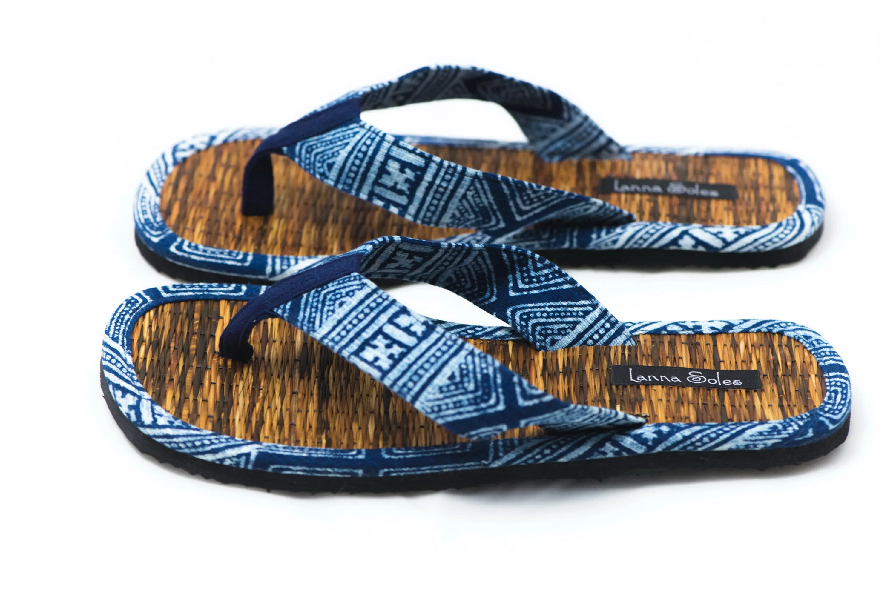 Hmong Print and Natural Reed Sandals