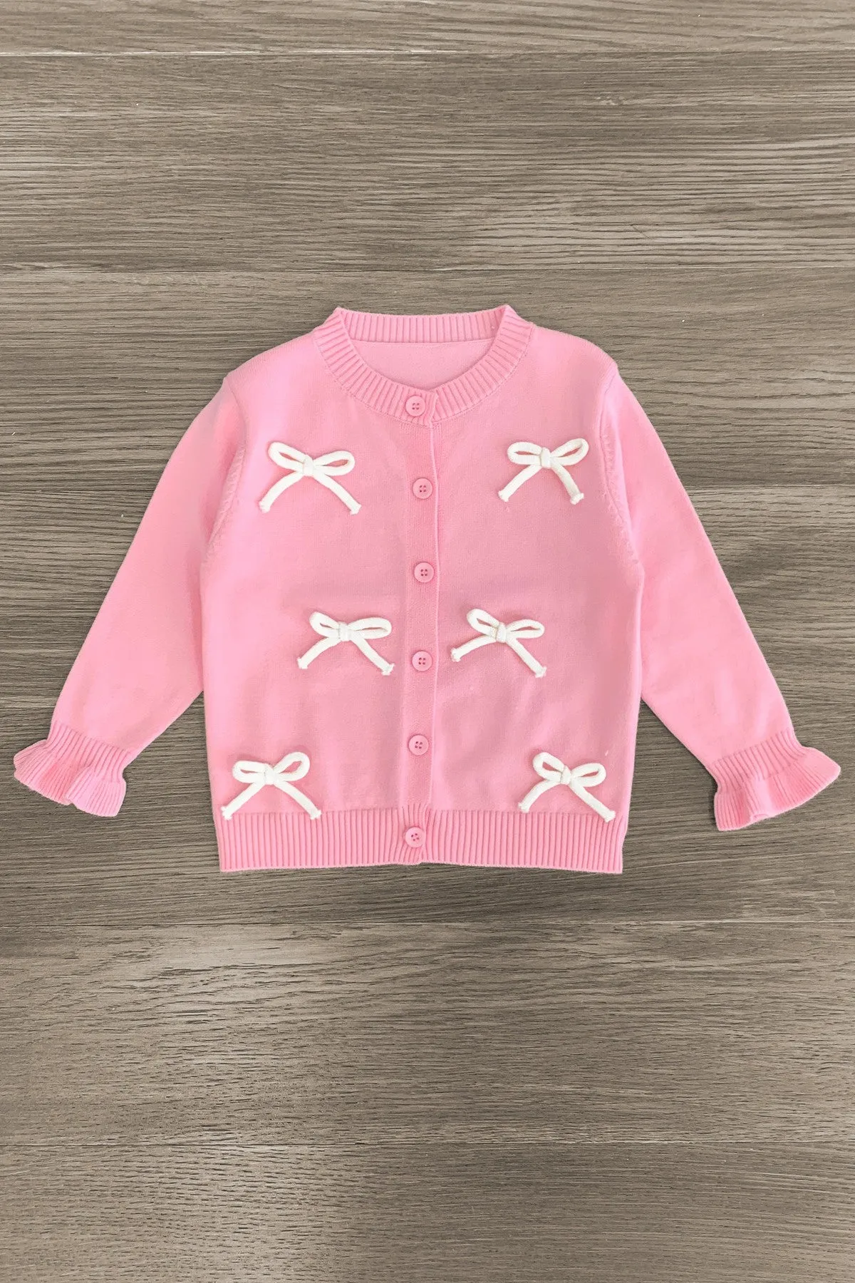 Light Pink & White Bow Cardigan