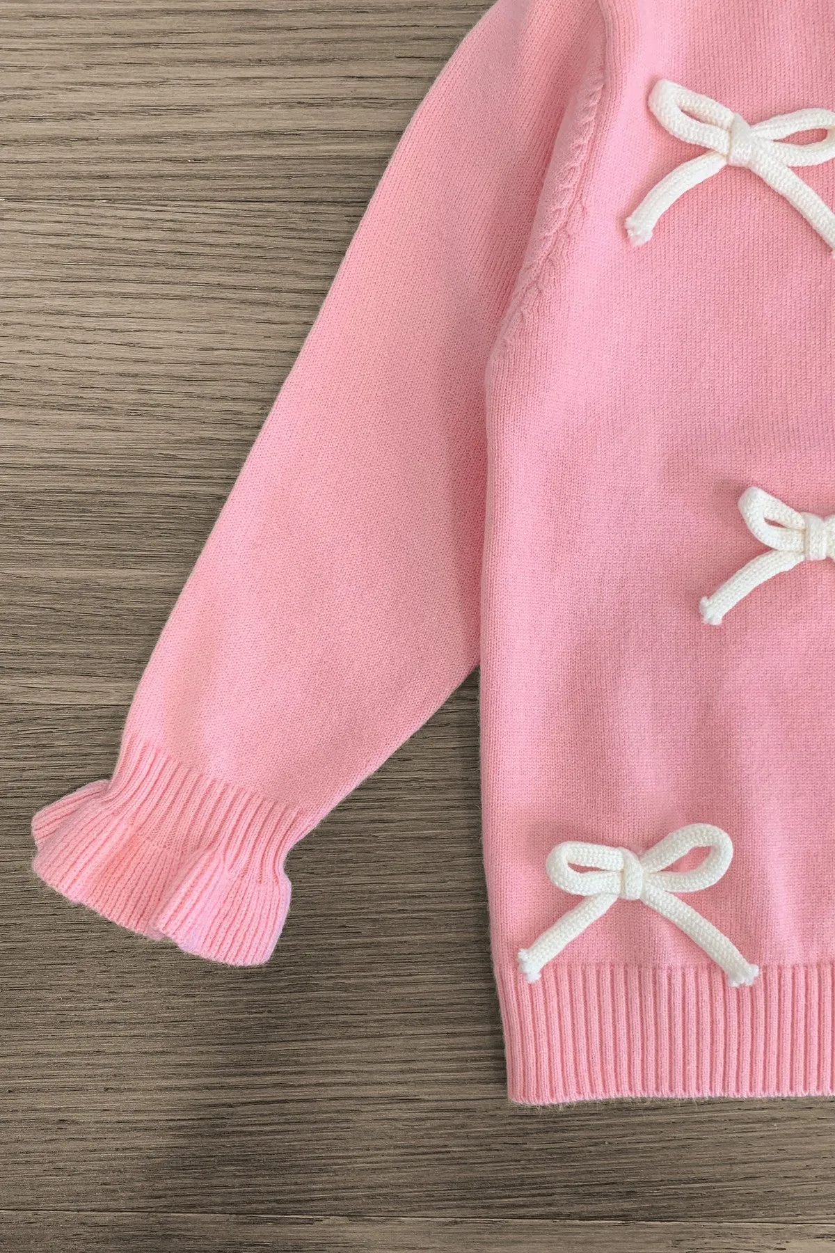 Light Pink & White Bow Cardigan