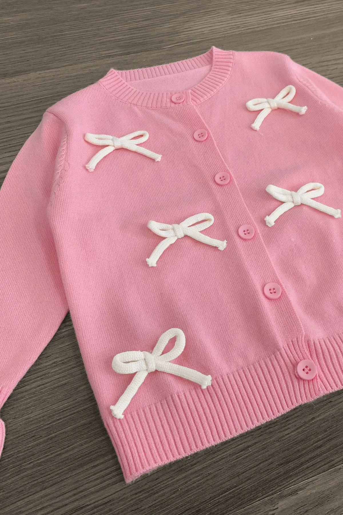 Light Pink & White Bow Cardigan