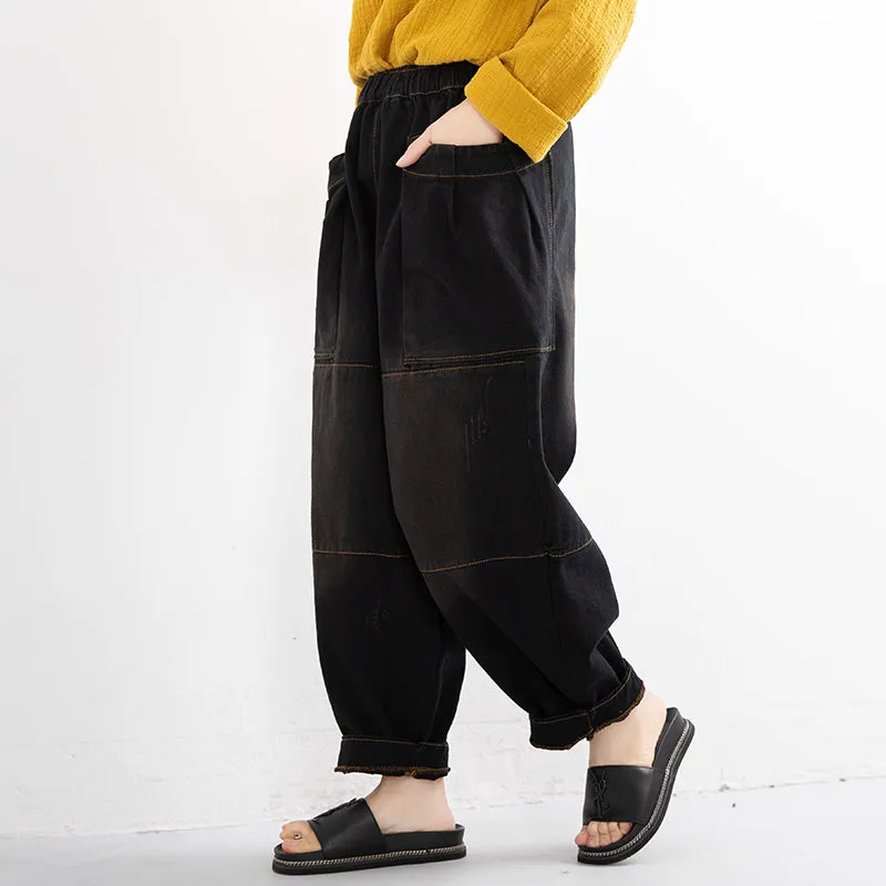 Loose Women Retro Haram Denim Pants