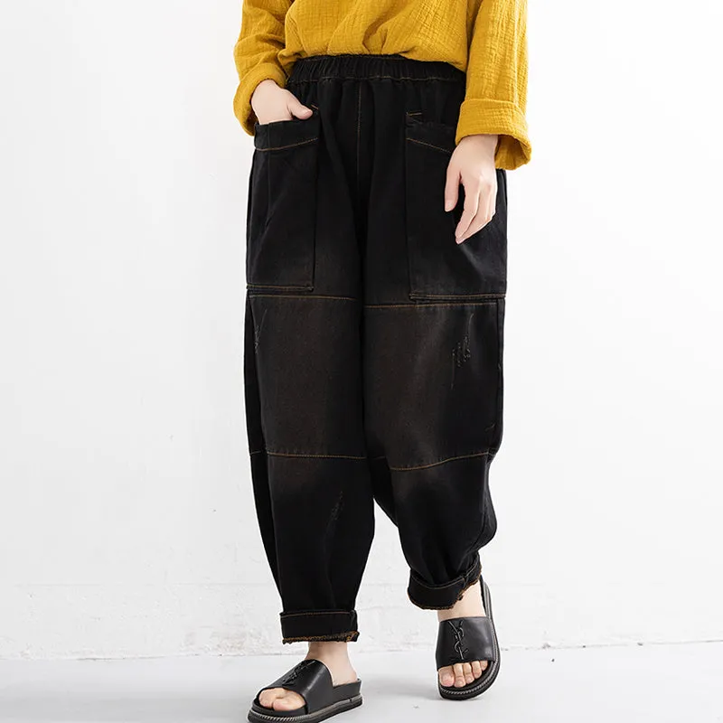 Loose Women Retro Haram Denim Pants