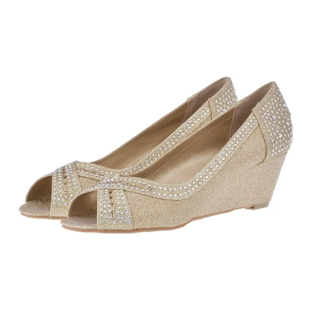 Low Wedge Open Toe Diamante Shoe