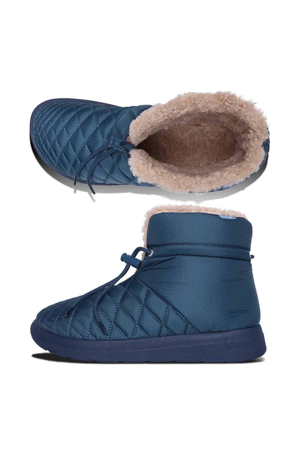 Malibu Sandals Little Dume Hi-Top Slipper Boots - Marine Blue/Beige