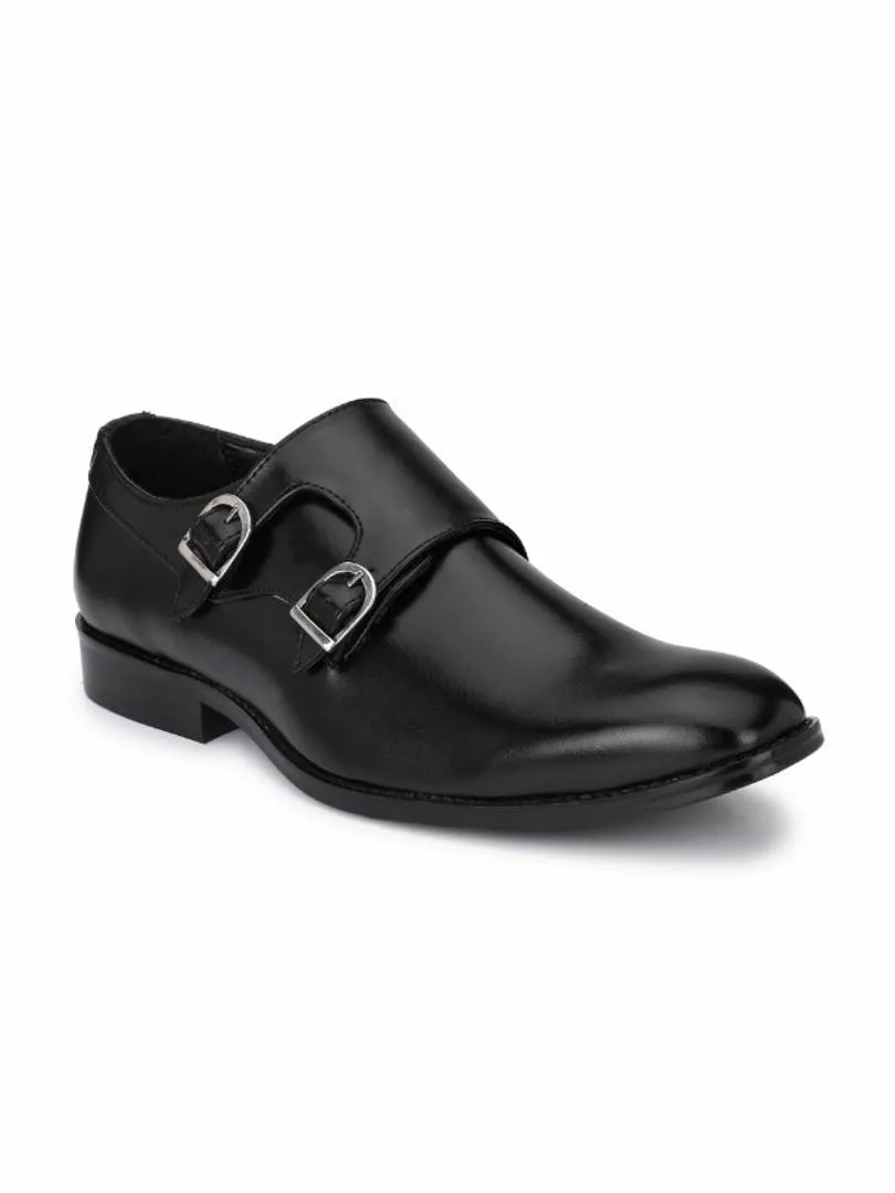 Men's Black Double Monk Cap Toe Premium Formal Shoes