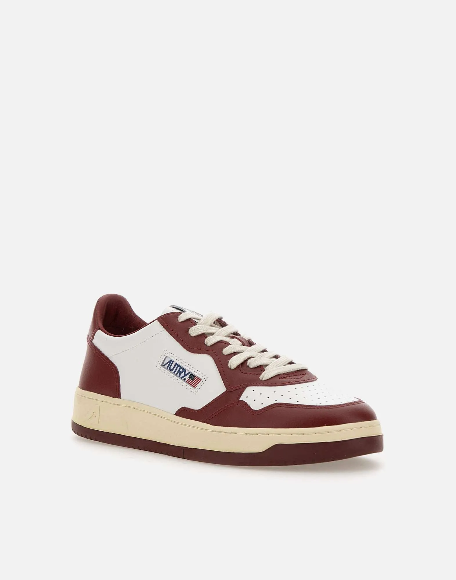 Men's Burgundy and White Leather Sneakers