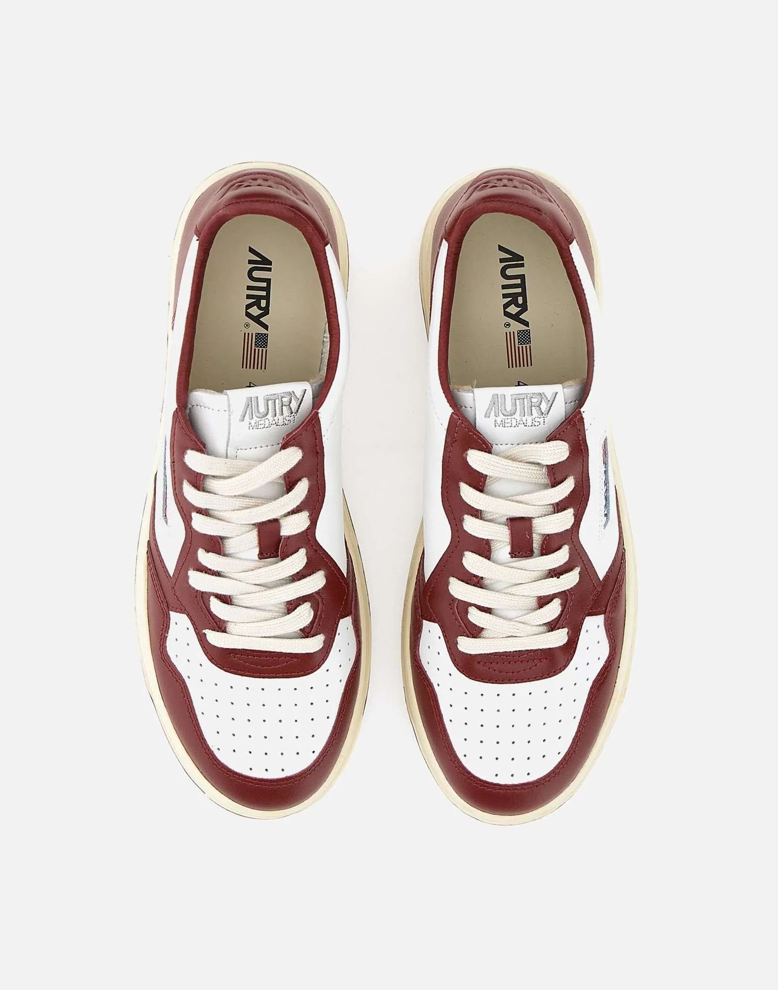 Men's Burgundy and White Leather Sneakers