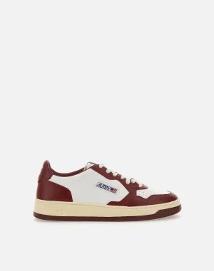 Men's Burgundy and White Leather Sneakers