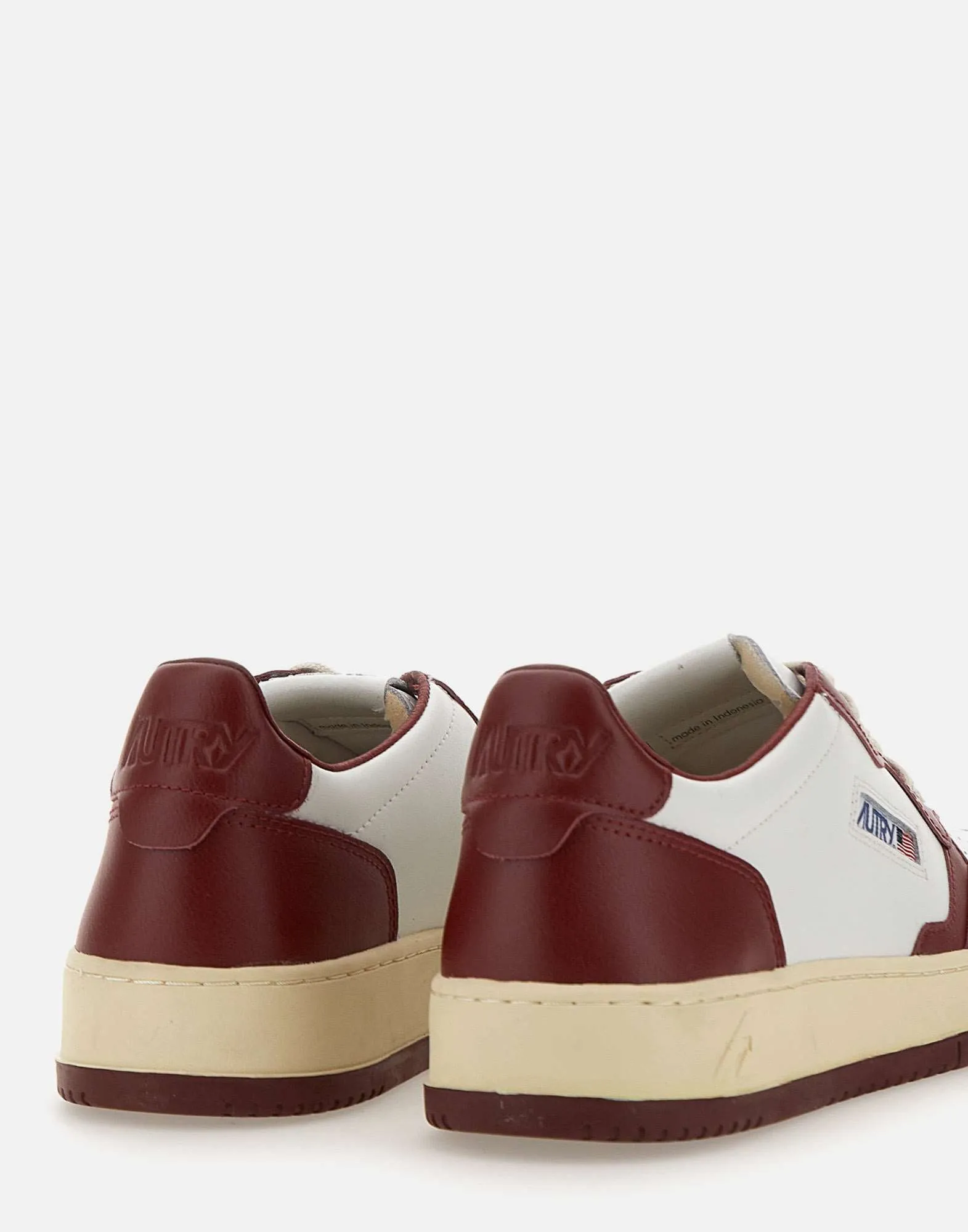 Men's Burgundy and White Leather Sneakers