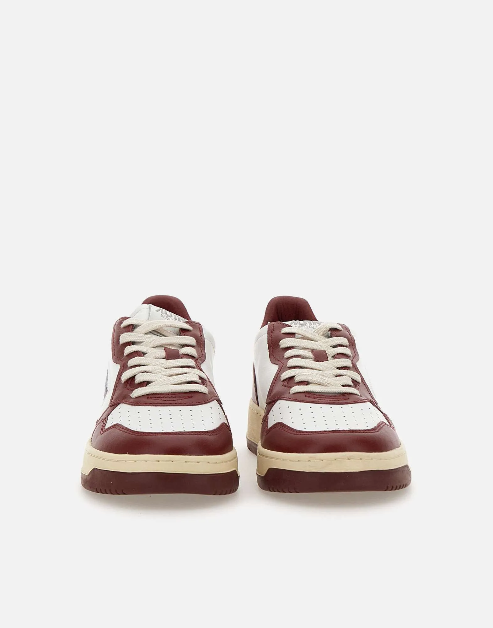 Men's Burgundy and White Leather Sneakers