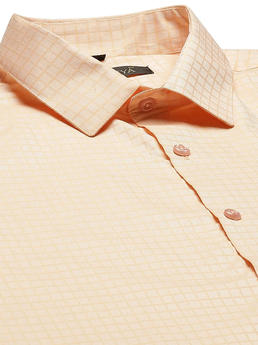 Mens Cotton Peach Checked Formal Shirt - Sojanya