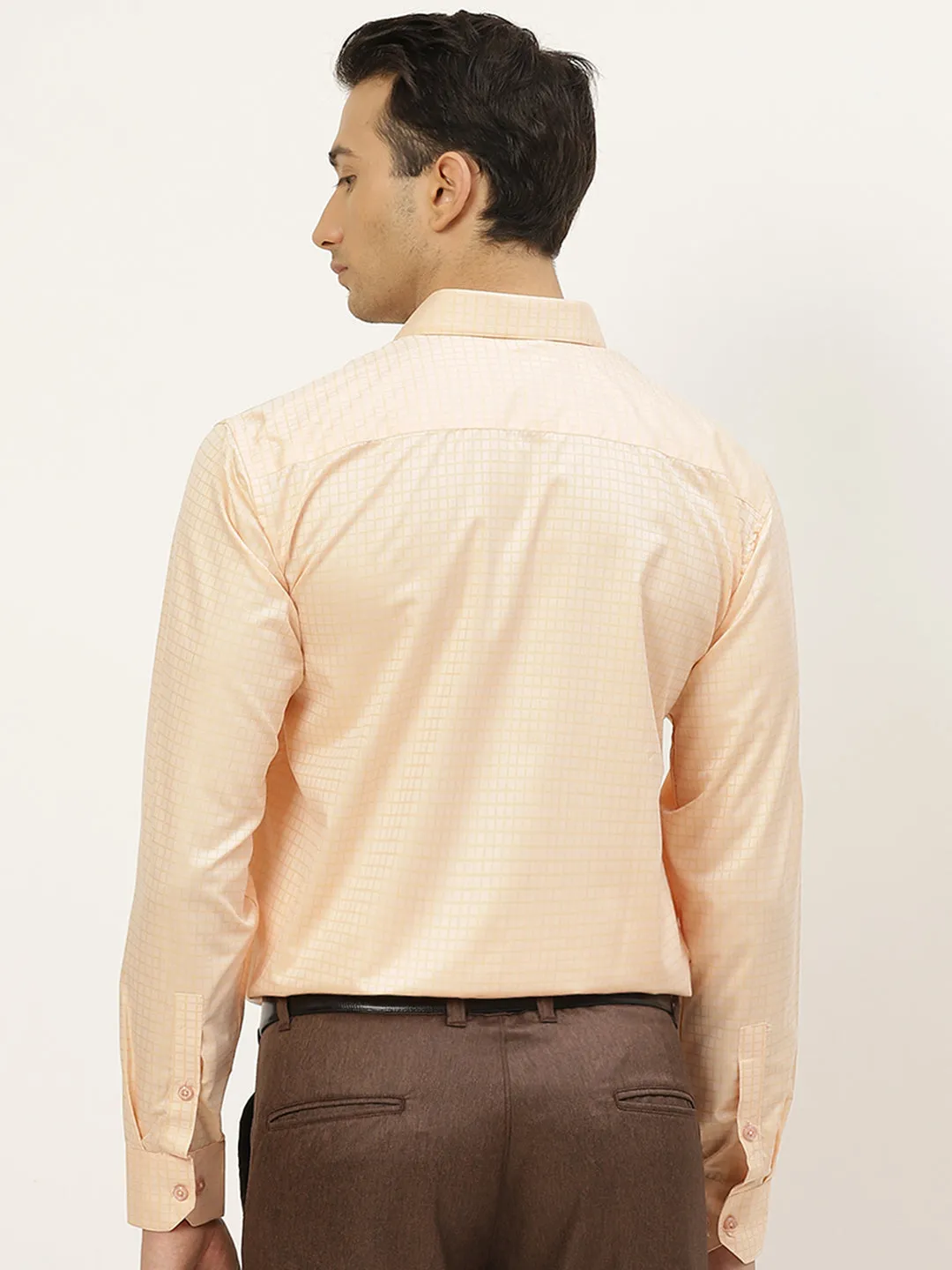 Mens Cotton Peach Checked Formal Shirt - Sojanya