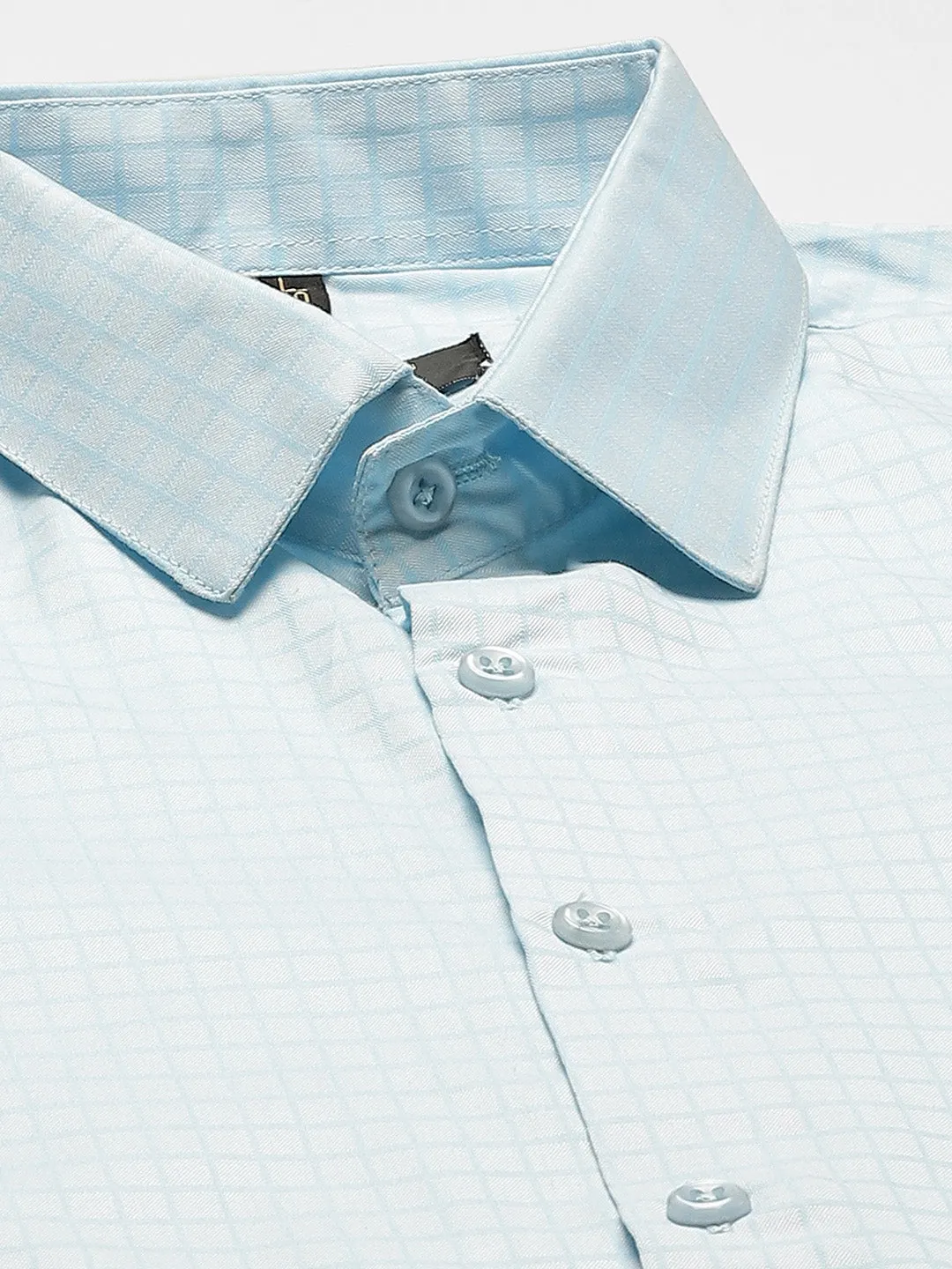 Mens Cotton Sky Blue Checked Formal Shirt - Sojanya