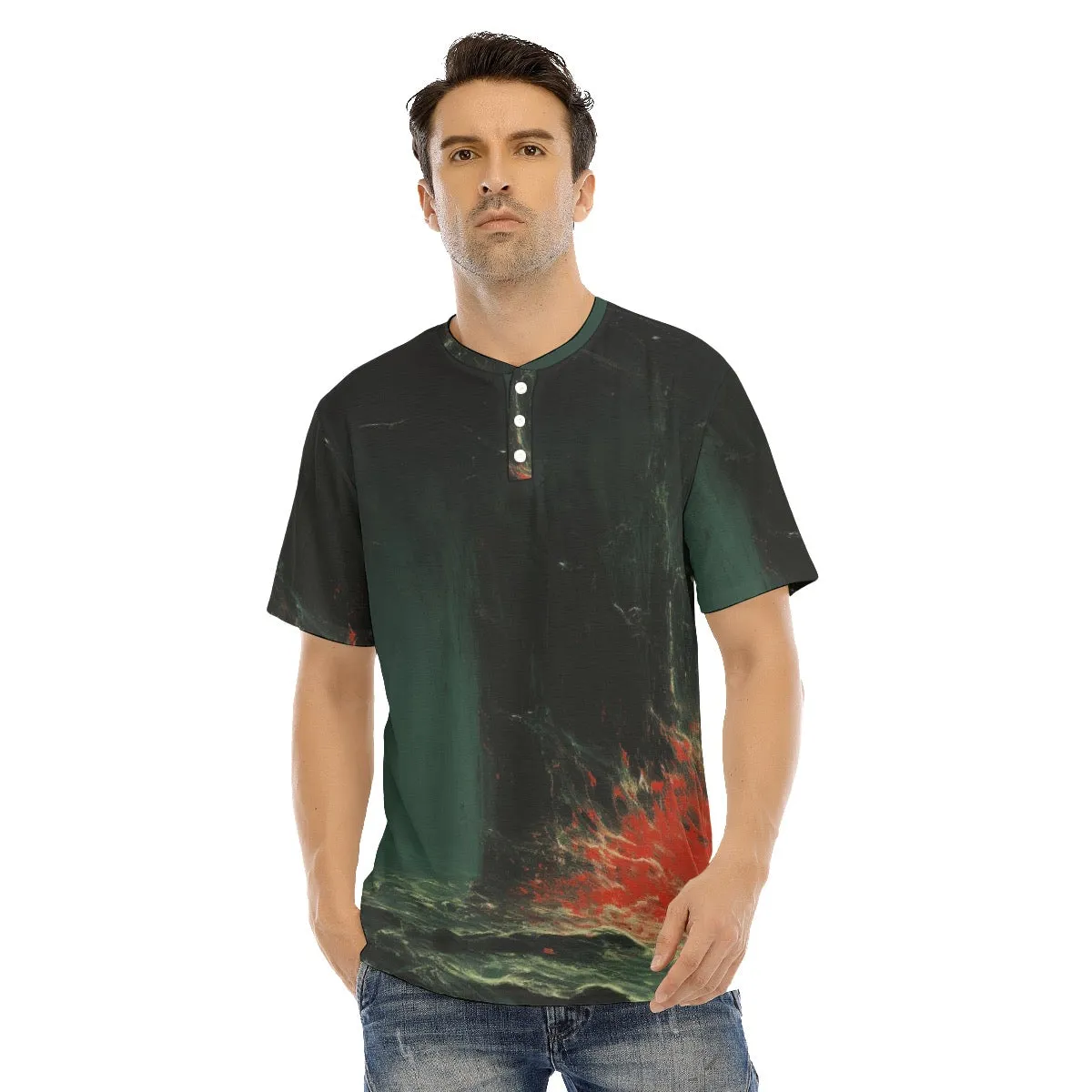 Men's Short Sleeve T-shirt With Button Closure #y144