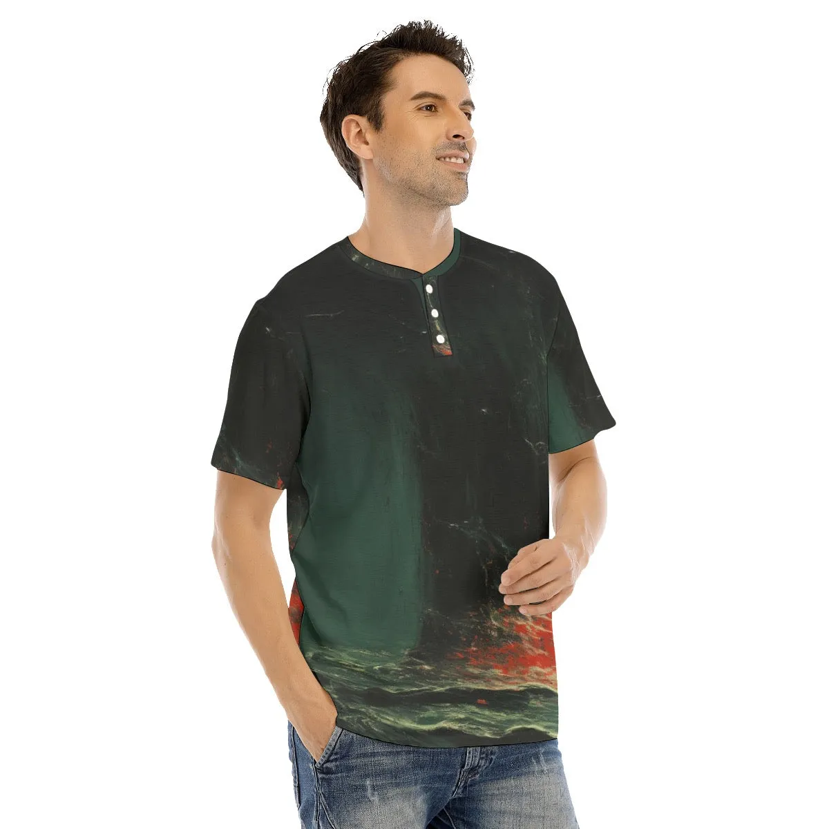 Men's Short Sleeve T-shirt With Button Closure #y144